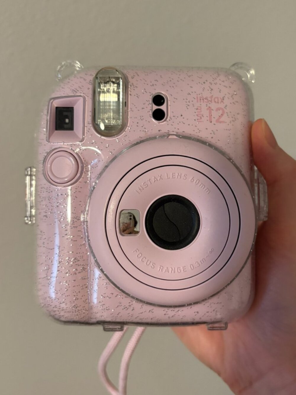Fujifilm instax mini 12 Camera - Blossom Pink WITH Clear Sparkly Case